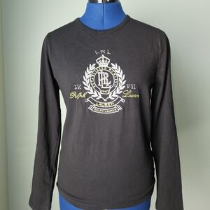 Lauren Active Ralph Lauren Breaded Chest Logo Sz Medium Black Long Sleeve Shirt